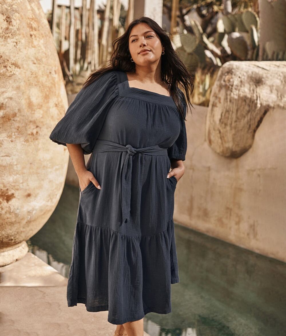 Summersalt The Going Places Gauze Midi Dress midi navy large coastal organic